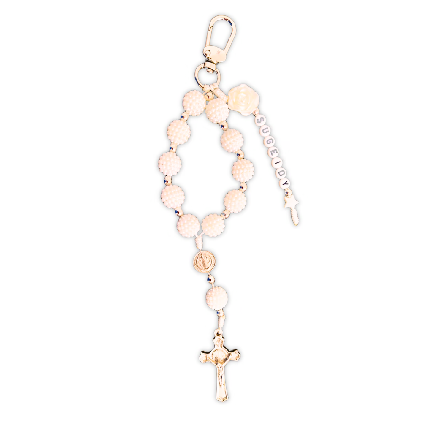 Llavero San Benito – Perlado Blanco