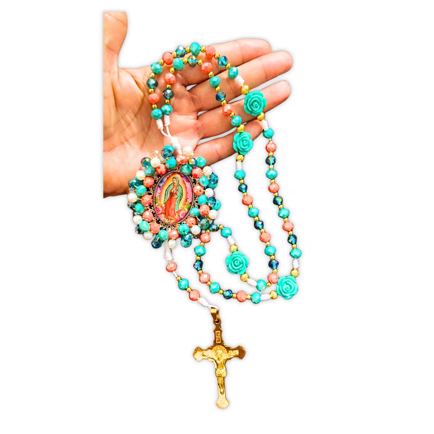 Rosario Virgen de Guadalupe – Turquesa Coral