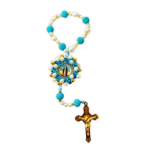 Denario Virgen María – Turquesa Perlado