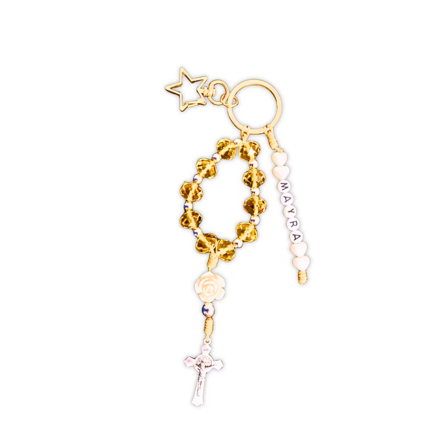 Llavero San Benito – Dorado Perlado